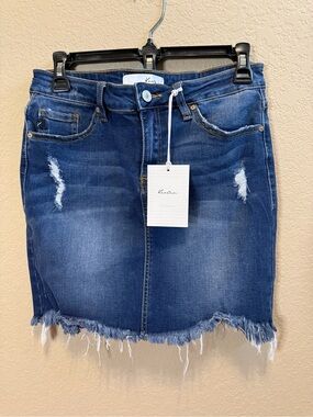 KanCan Dark Blue Distressed Denim Mini Skirt